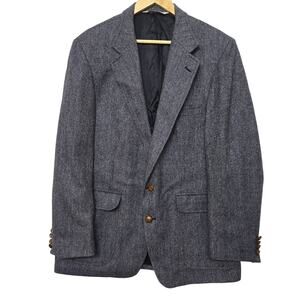 Lands End Mens Vintage USA Classic Tweed Wool Herringbone Blazer Sport Coat 43R